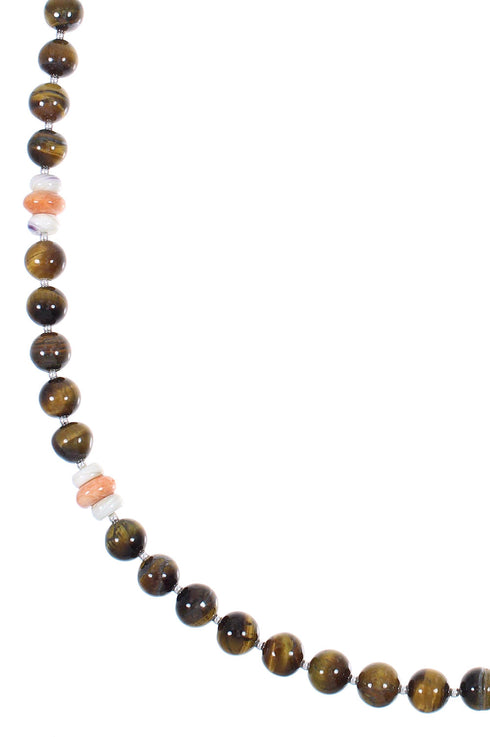 Navajo Authentic Sterling Silver Multicolor Bead Necklace AX88878