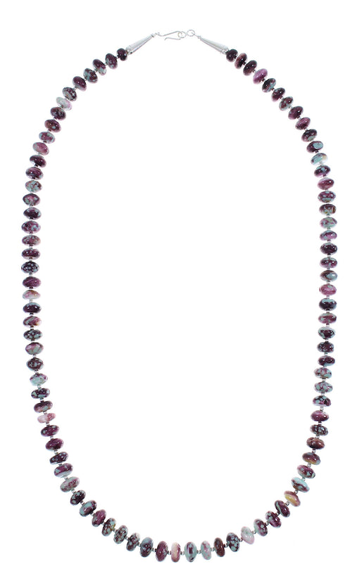 Purple Oyster Shell And Turquoise Sterling Silver Navajo Bead Necklace AX88789