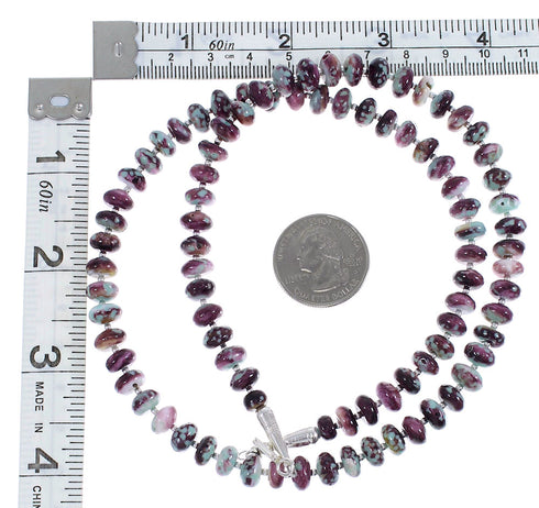 Purple Oyster Shell And Turquoise Sterling Silver Navajo Bead Necklace AX88789