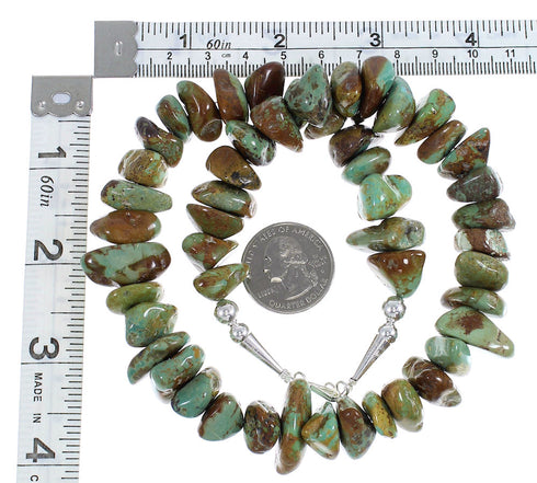 Genuine Sterling Silver Kingman Turquoise American Indian Navajo Bead Necklace AX89420