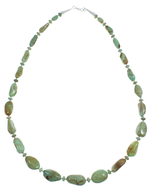Kingman Turquoise Sterling Silver Native American Bead Necklace RX89053