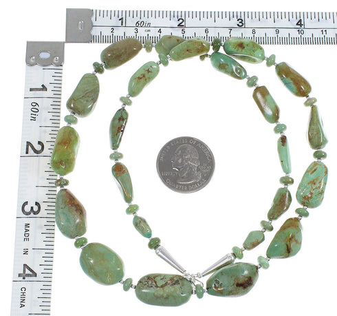 Kingman Turquoise Sterling Silver Native American Bead Necklace RX89053