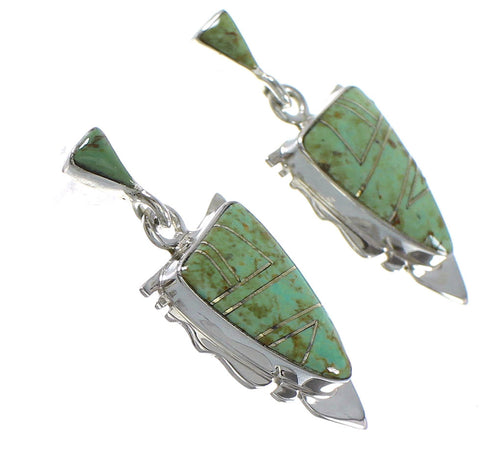 Sterling Silver Turquoise Inlay Southwest Arrowhead Post Dangle Earrings RX89357