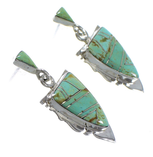 Silver And Turquoise Inlay Southwestern Arrowhead Post Dangle Earrings RX89361