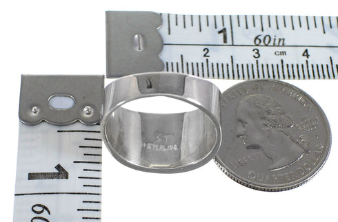 Silver Southwestern Jet Mother Of Pearl Ring Size 8-1/4 QX87599