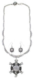 Pink Shell Inlay Genuine Sterling Silver Turtle Link Necklace Set AX93719
