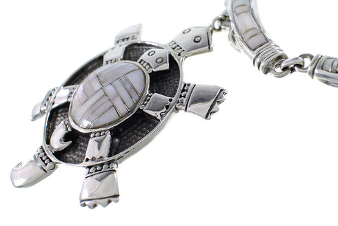 Pink Shell Inlay Genuine Sterling Silver Turtle Link Necklace Set AX93719