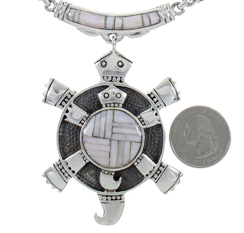 Pink Shell Inlay Genuine Sterling Silver Turtle Link Necklace Set AX93719