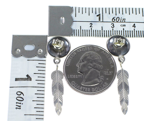 Southwestern Silver Feather Post Dangle Earrings YX93907