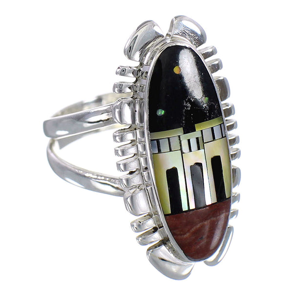 Authentic Sterling Silver Native American Village Design Multicolor Ring Size 8 FX93674