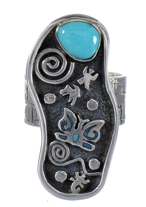 Turquoise Authentic Sterling Silver Water Wave Butterfly Jewelry Ring Size 6-1/2 RX94109