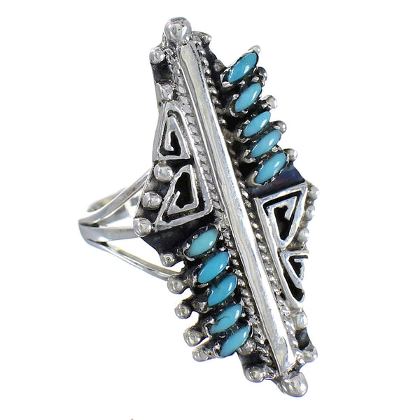 Turquoise Needlepoint Sterling Silver Southwest Water Wave Ring Size 8-1/2 RX94120