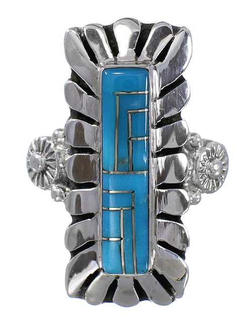 Authentic Sterling Silver Turquoise Inlay Ring Size 8-1/4 FX93704