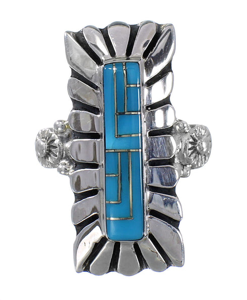 Authentic Sterling Silver Turquoise Inlay Ring Size 8-1/4 FX93734