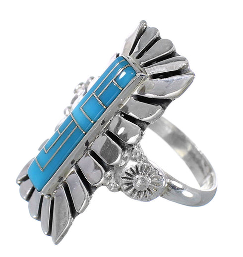 Authentic Sterling Silver Turquoise Inlay Ring Size 8-1/4 FX93734