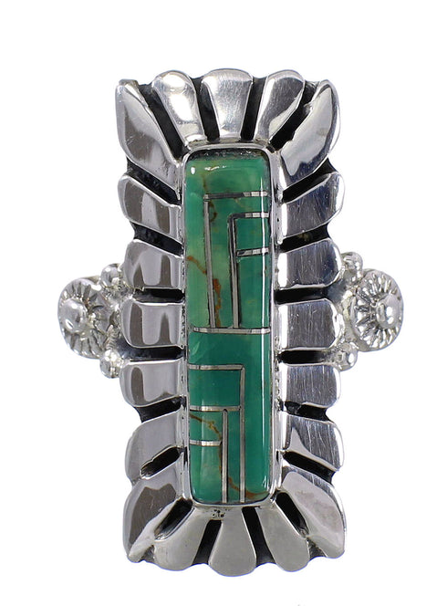Sterling Silver Southwest Turquoise Inlay Ring Size 8 AX94086