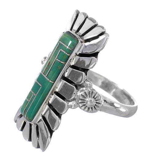 Sterling Silver Southwest Turquoise Inlay Ring Size 8 AX94086