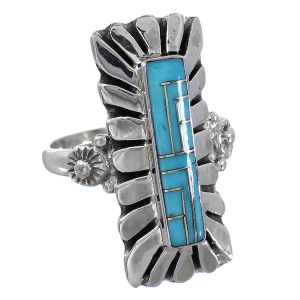 Genuine Sterling Silver Turquoise Inlay Ring Size 8 AX94087