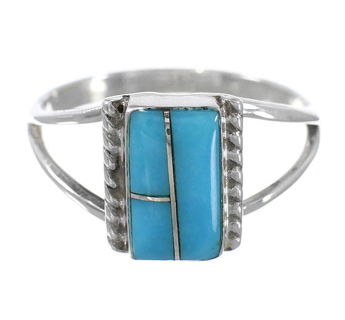 Turquoise Inlay Southwest Sterling Silver Ring Size 6-1/4 FX93715