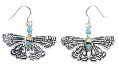 Southwest Multicolor Sterling Silver Butterfly Hook Earrings DW73014
