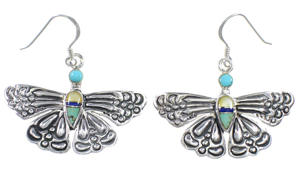 Southwest Multicolor Sterling Silver Butterfly Hook Earrings DW73014