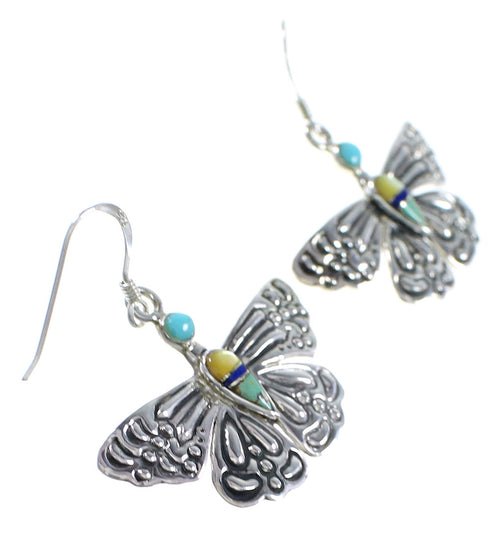 Southwest Multicolor Sterling Silver Butterfly Hook Earrings DW73014