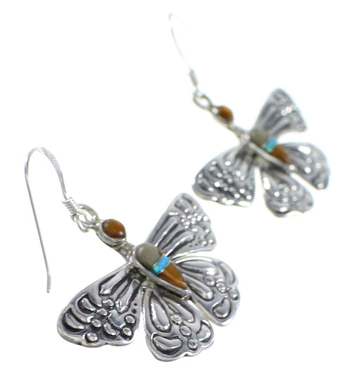 Southwest Multicolor Sterling Silver Butterfly Dangle Earrings DW73016