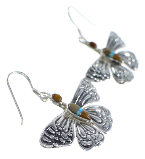 Southwestern Multicolor Sterling Silver Butterfly Earrings DW73017