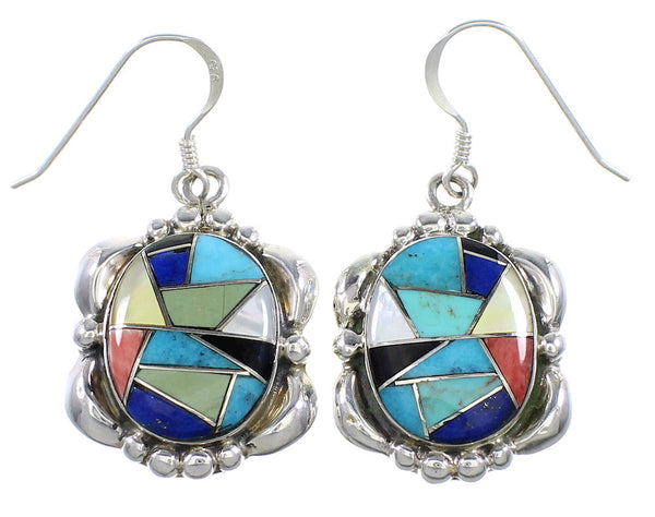 Multicolor Inlay Southwest Sterling Silver Hook Earrings MW68091