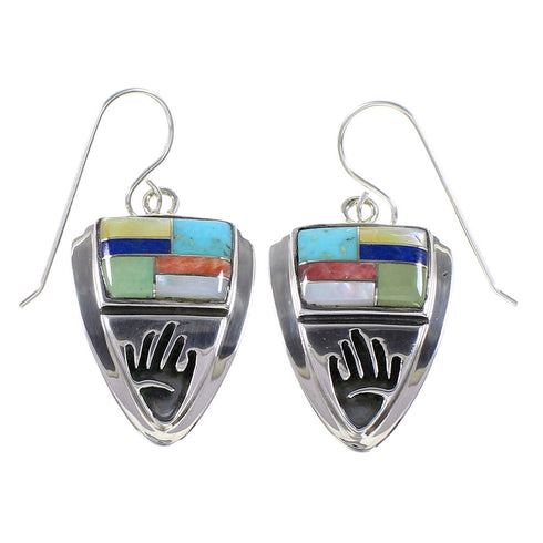 Southwestern Multicolor Silver Hand Hook Dangle Earrings YX71411