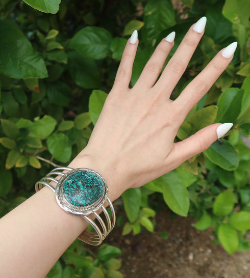 Sterling Silver Turquoise Navajo Cuff Bracelet JX130327