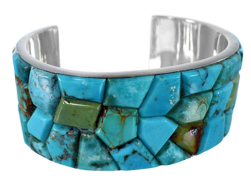 Turquoise Inlay Southwest Silver Cuff Bracelet FX27349