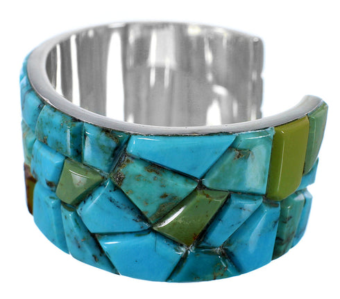 Turquoise Inlay Southwest Silver Cuff Bracelet FX27349