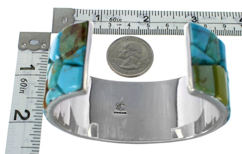 Turquoise Inlay Southwest Silver Cuff Bracelet FX27349