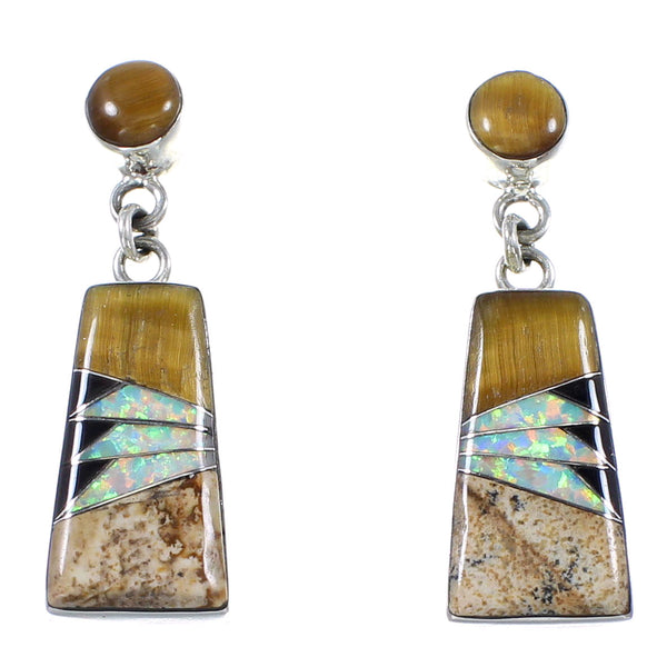 Sterling Silver Multicolor Inlay Post Dangle Earrings FS62376