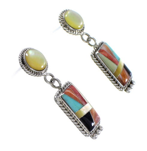 Southwestern Sterling Silver Multicolor Inlay Earrings PS63196