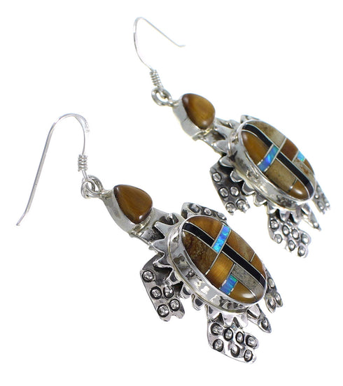Multicolor Tiger Eye Inlay Silver Turtle Hook Dangle Earrings AX23748