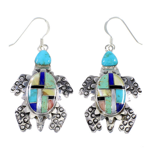 Turquoise Multicolor Inlay Turtle Hook Dangle Earrings AX23800