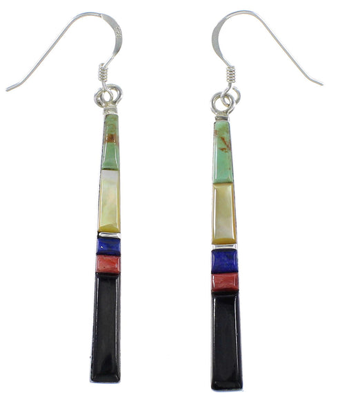 Genuine Sterling Silver Multicolor Inlay Hook Dangle Earrings BW76152