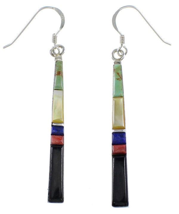 Genuine Sterling Silver Multicolor Inlay Hook Dangle Earrings BW76152