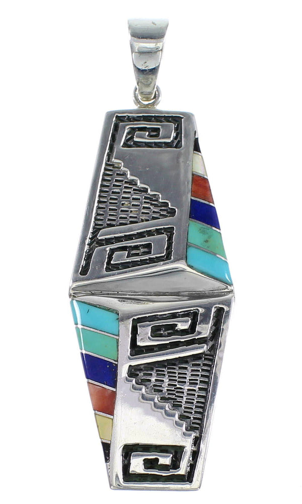 Multicolor Inlay Water Wave Southwest Sterling Silver Pendant HX27398
