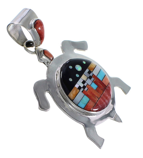 Turtle Multicolor Native American Mesa Design Silver Pendant MW77618