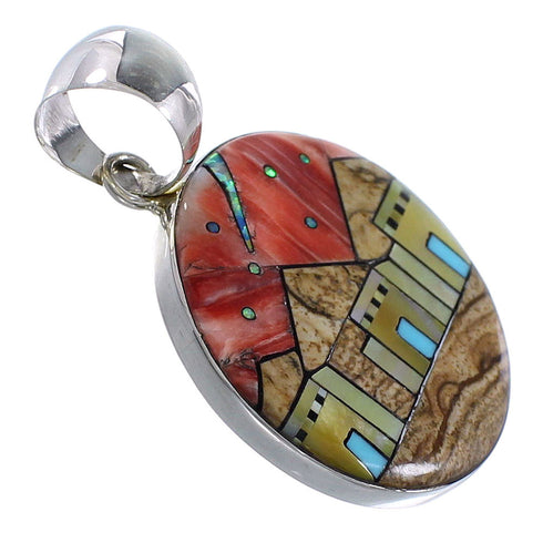 Multicolor Sterling Silver Native American Design Pendant YS62843