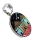 Native American Village Design Multicolor Silver Pendant YS62921