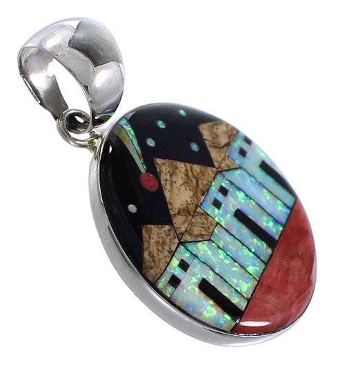 Native American Village Design Silver Multicolor Pendant YS62936