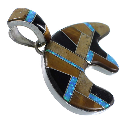 Southwest Multicolor Bear Inlay Slide Silver Pendant BW73397