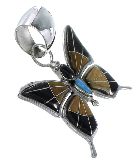 Multicolor Inlay Sterling Silver Butterfly Pendant MX21884