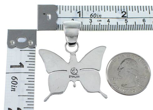 Multicolor Inlay Sterling Silver Butterfly Pendant MX21884