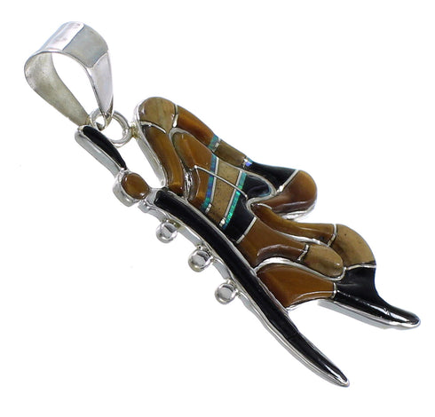 Southwest Multicolor And Sterling Silver Butterfly Pendant EX29752