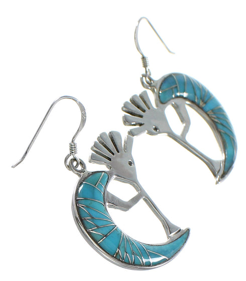 Turquoise Southwestern Kokopelli Silver Hook Dangle Earrings PX32348